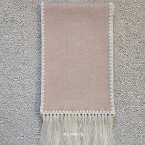 NWOT Cashmere Tan Scarf with Embroidery Detail and Fringe